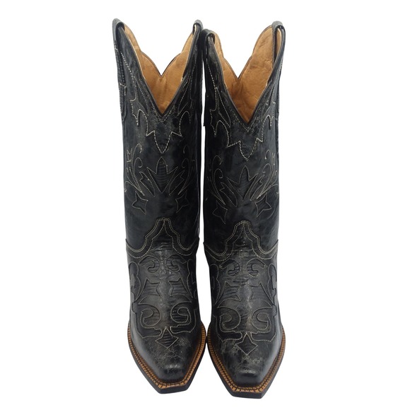 JB Dillon Women's Cowboy Boots Black Goat Leather Sz 10B Western Distressed EUC - Picture 10 of 16